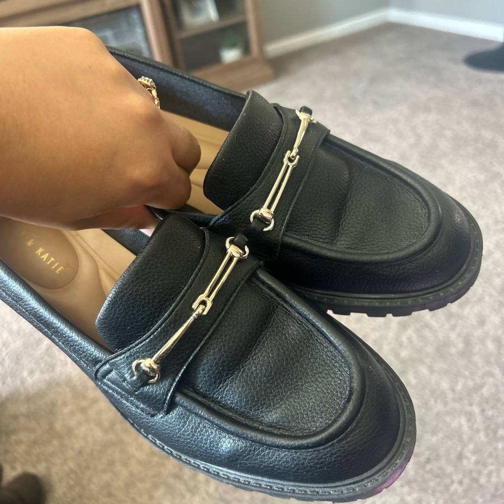 Kelly & Katie Black Leather Loafers with Gold Accent